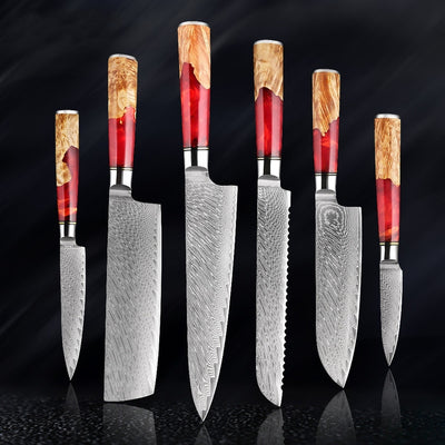 SAKUTO (作東) Japanese Damascus Steel Kitchen Knife Set With Resin Handle