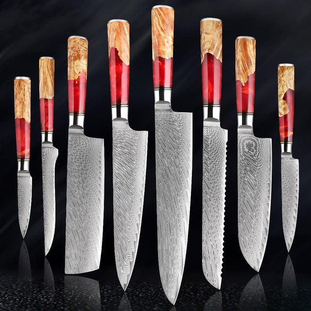 SAKUTO (作東) Japanese Damascus Steel Kitchen Knife Set With Resin Handle