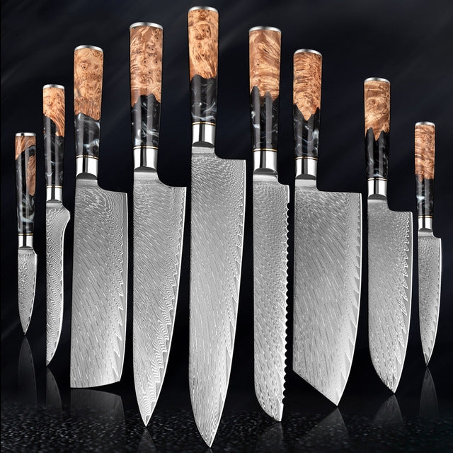SAKUTO (作東) Japanese Damascus Steel Kitchen Knife Set With Resin Handle