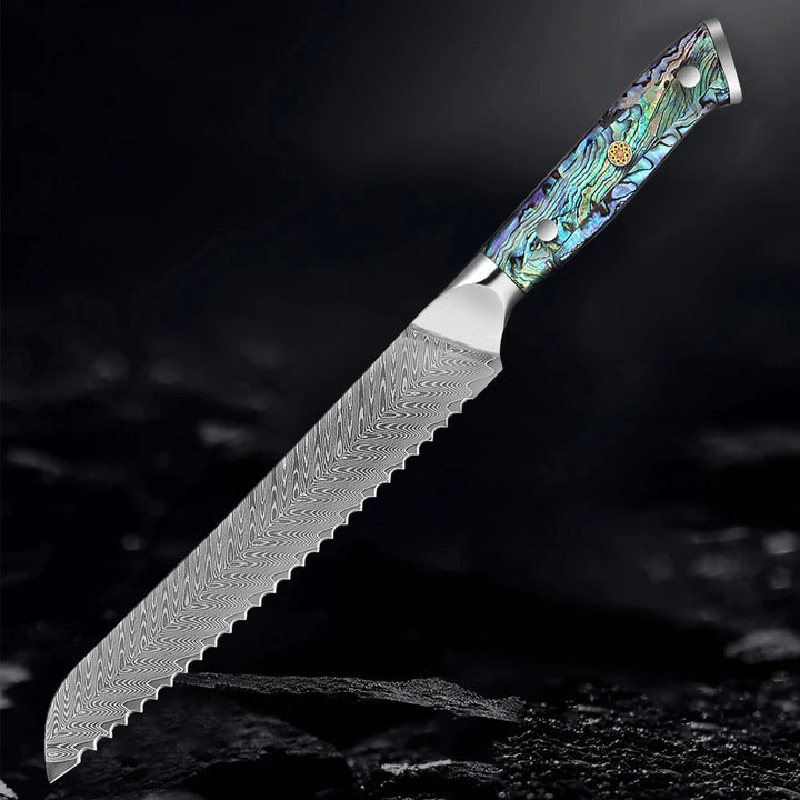 Okugai (おくがい) Damascus Steel Kitchen Knife with Abalone Handle