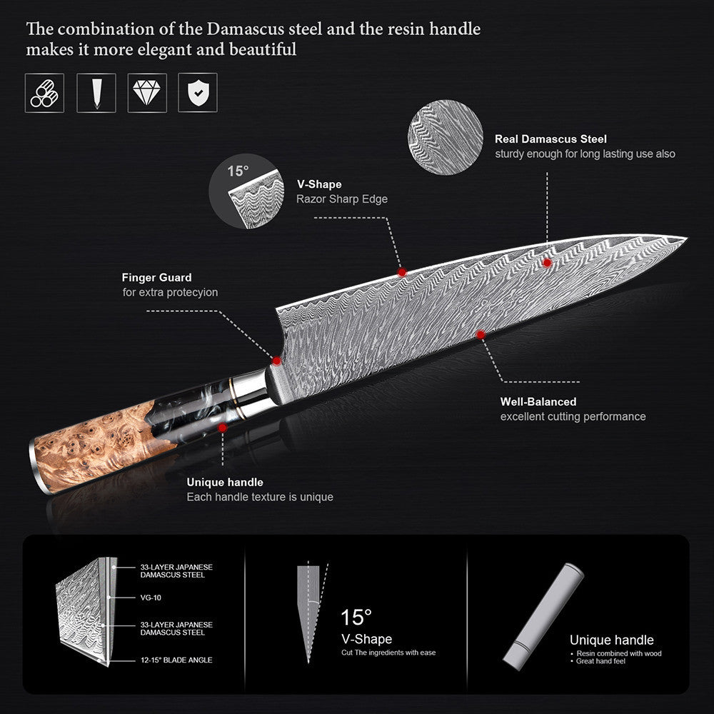 SAKUTO (作東) Japanese Damascus Steel Kitchen Knife Set With Resin Handle