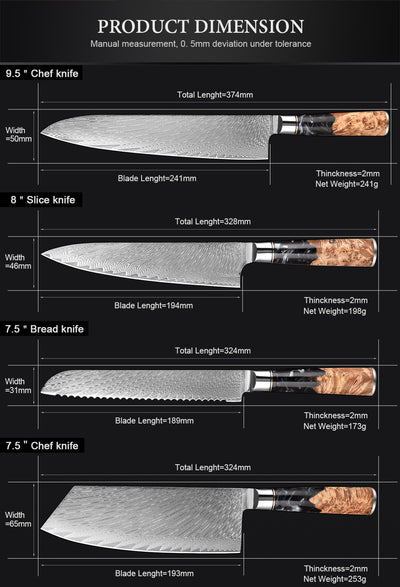 SAKUTO (作東) Japanese Damascus Steel Kitchen Knife Set With Resin Handle