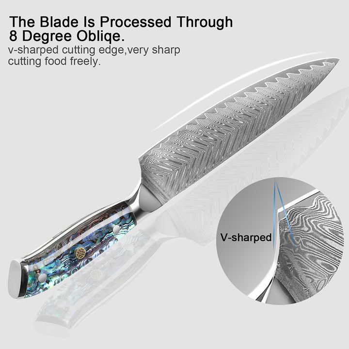 Okugai (おくがい) Damascus Steel Kitchen Knife with Abalone Handle