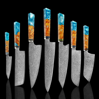 Seiki (清木) Japanese Damascus Steel Knife With Blue Resin Handle